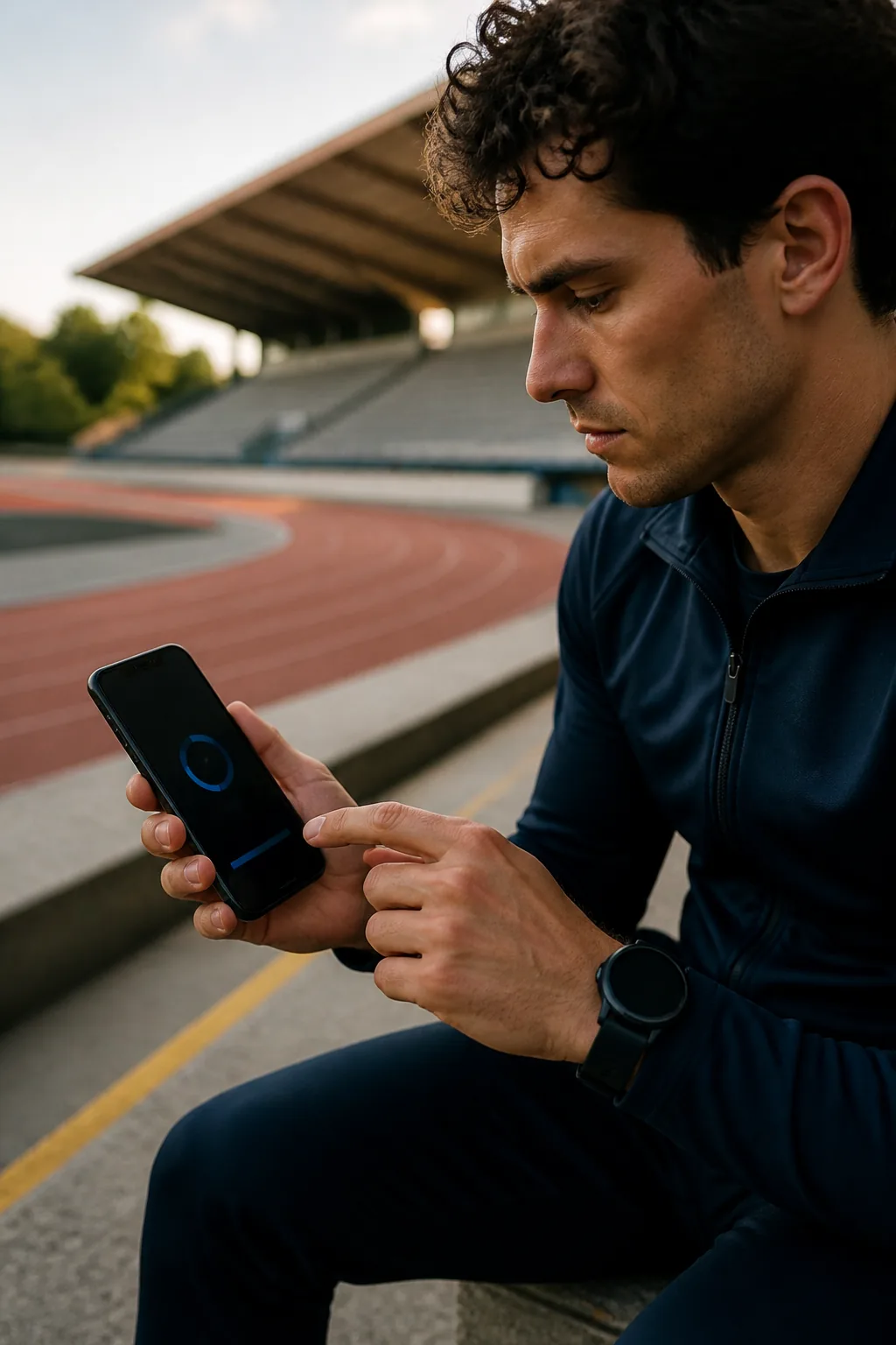 Läufer installiert die mobile App neben einer Strecke