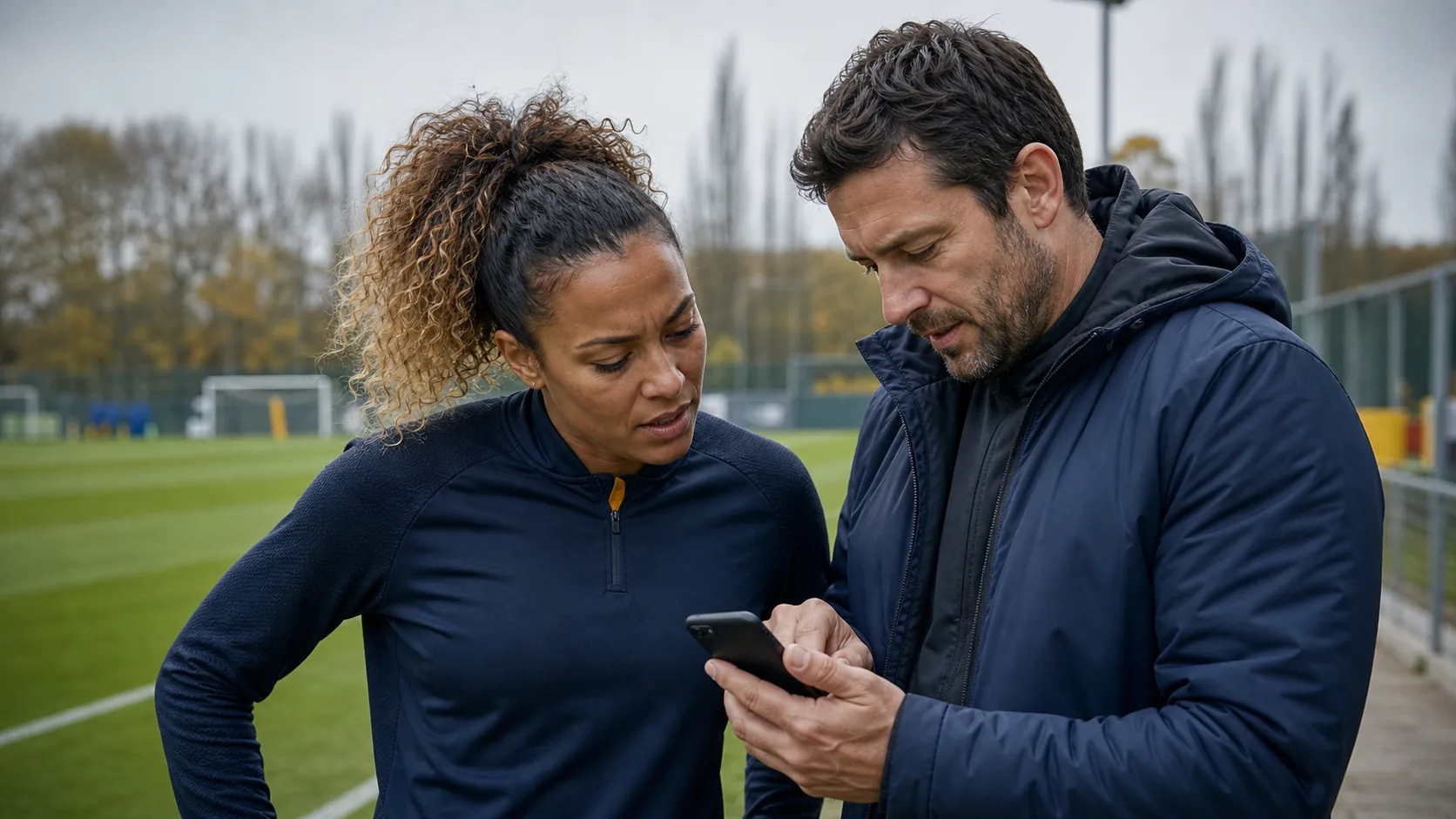 Fußballspieler und Trainer lösen ein Problem mit einer mobilen App