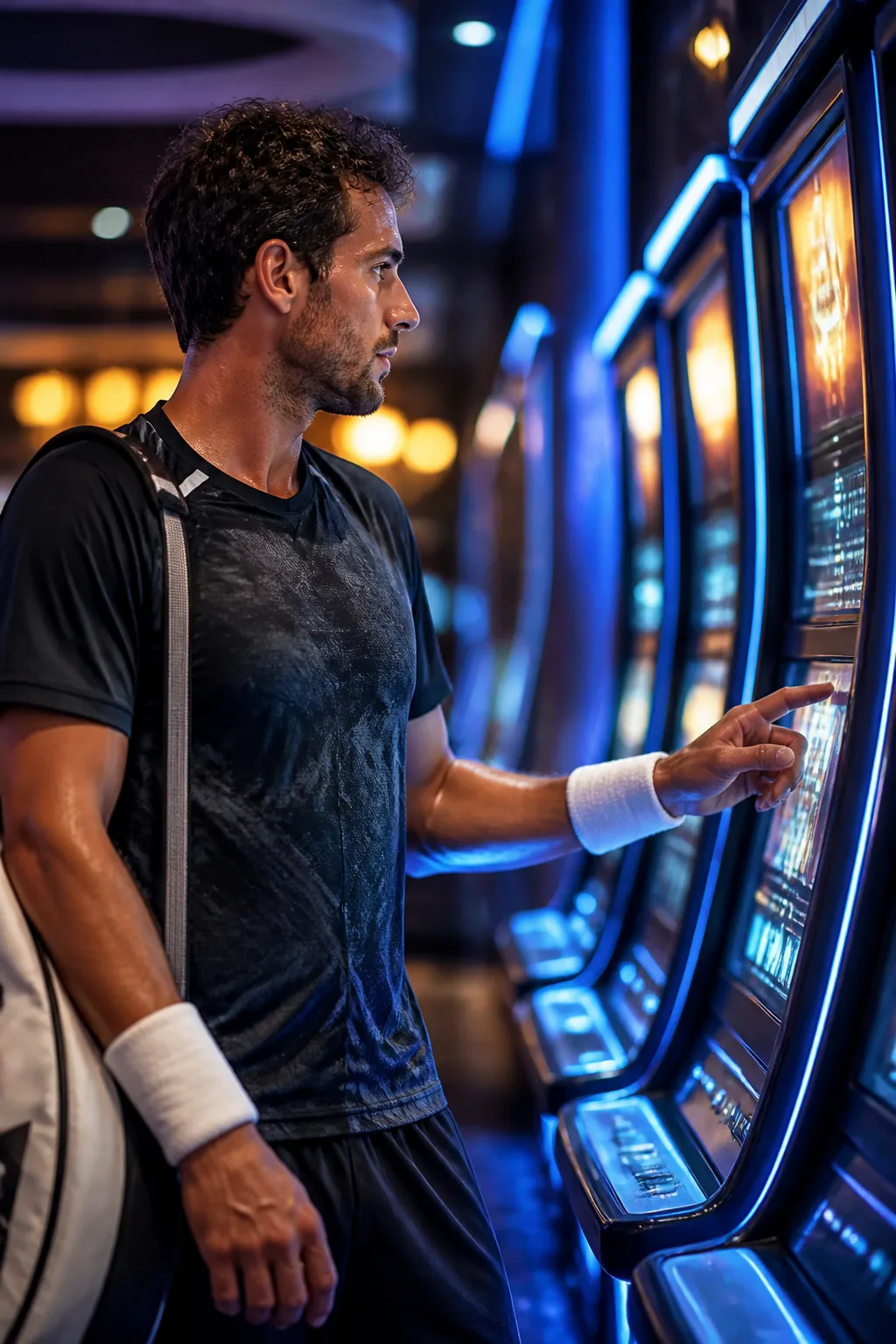 Sportler erkundet die Auswahl an Casinospielen
