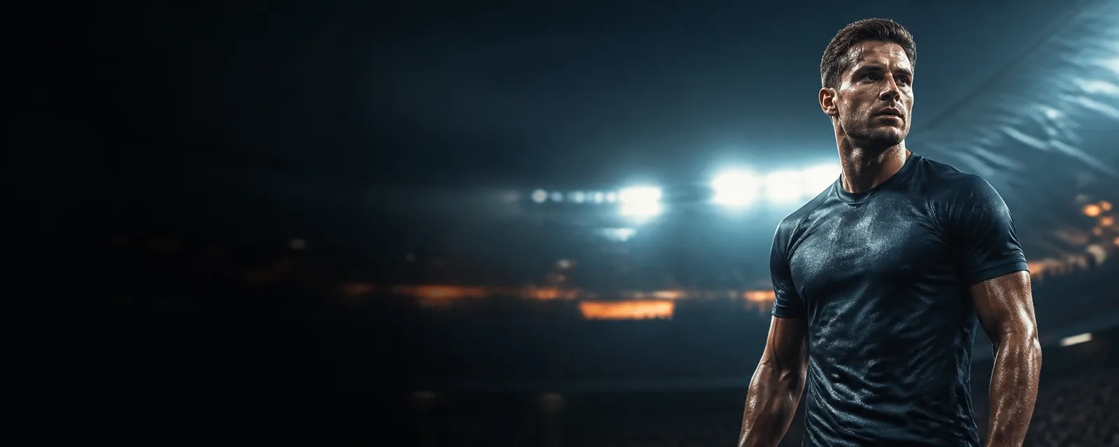 Sportler in einem beleuchteten Stadion
